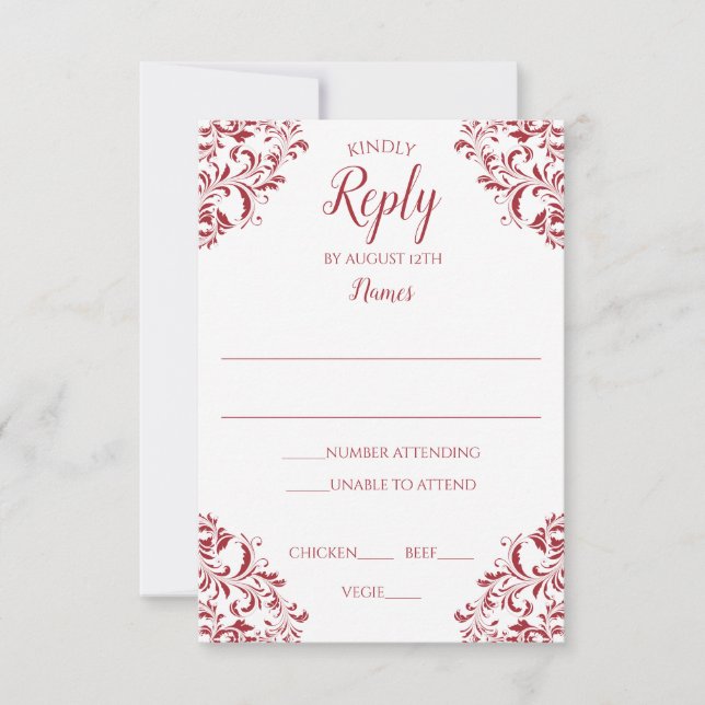 Elegant Wedding Response Card | Nadine (Red) (Front)