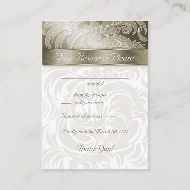 Elegant Wedding Response Cards Floral Leaf Gold (Front)