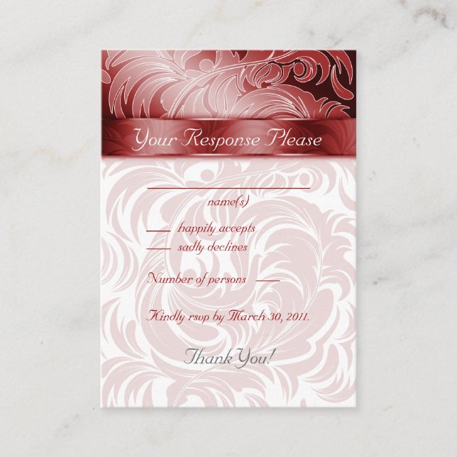 Elegant Wedding Response Cards Floral Leaf Red (Front)