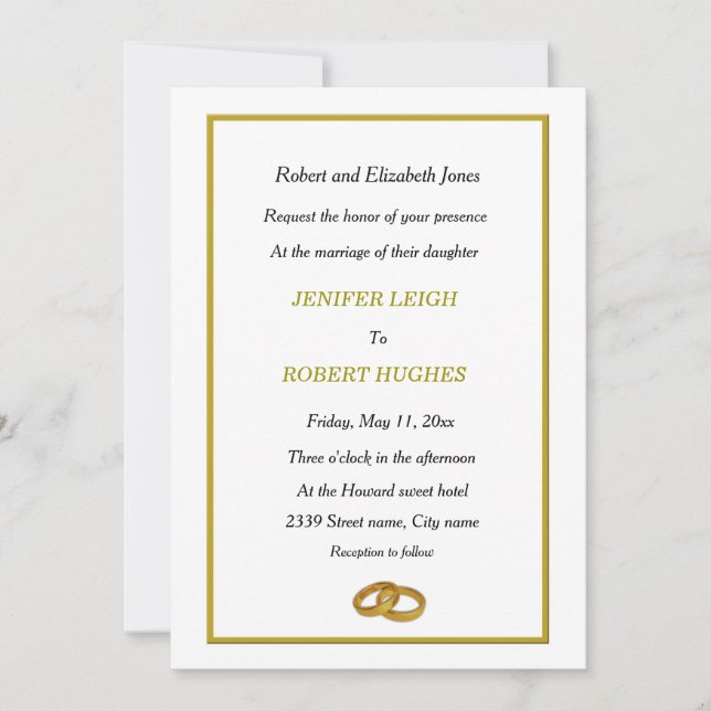 Elegant wedding ring wedding invitation (Front)