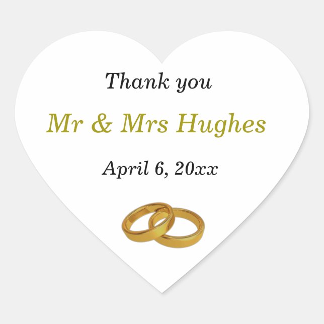 Elegant wedding ring wedding thank you heart sticker (Front)