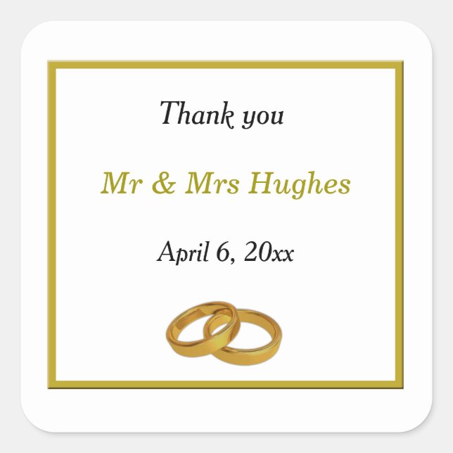 Elegant wedding ring wedding thank you square sticker (Front)