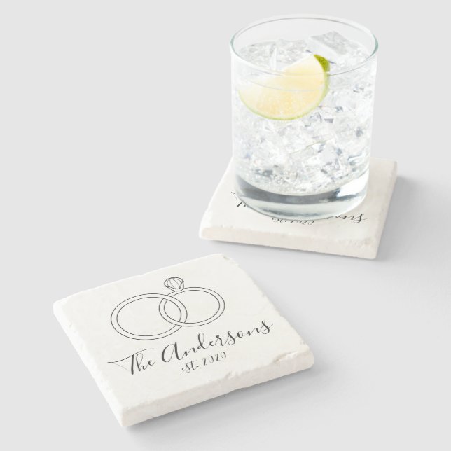 Elegant Wedding Rings Personalised Stone Coaster (Side)