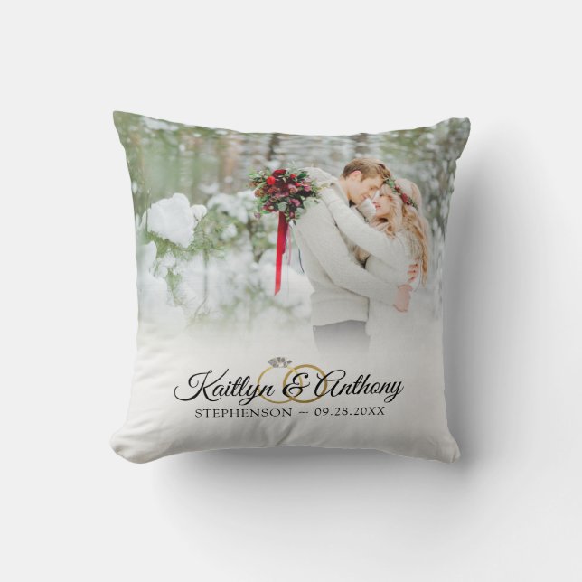 Elegant Wedding Rings Photo Commemorative White Cushion (Front)