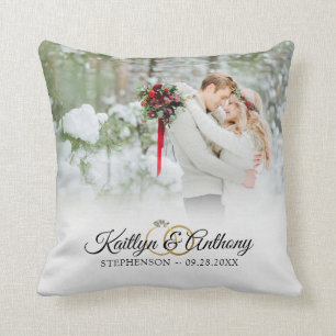 Elegant Wedding Rings Photo Commemorative White Cushion