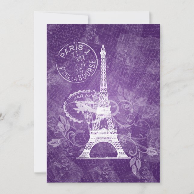 Elegant Wedding Romantic Paris Purple Invitation (Front)