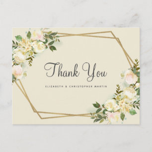 Elegant Wedding Rose Floral Gold Frame Watercolor Postcard