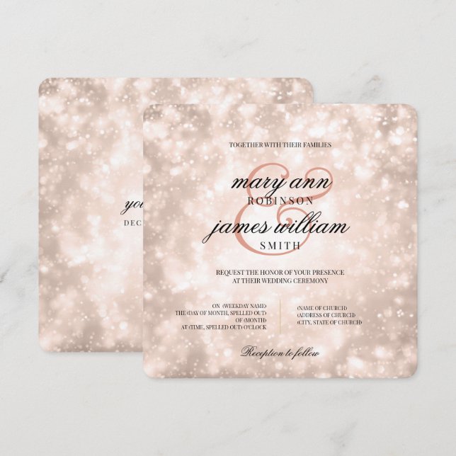 Elegant Wedding Rose Gold Champagne Bokeh Invitation (Front/Back)