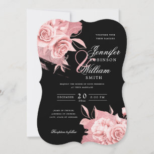 Elegant Wedding Rose Gold Floral & Foil Black  Invitation