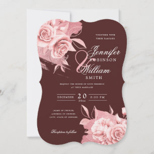 Elegant Wedding Rose Gold Floral & Foil Burgundy  Invitation
