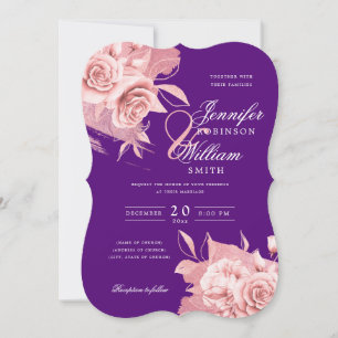 Elegant Wedding Rose Gold Floral & Foil Purple Invitation