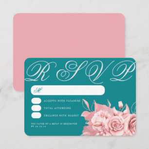 Elegant Wedding Rose Gold Floral Foil RSVP Teal Card