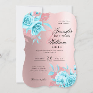 Elegant Wedding Rose Gold Floral & Foil Teal Invitation