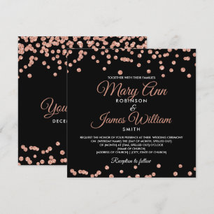 Elegant Wedding Rose Gold Glitter Confetti Black Invitation