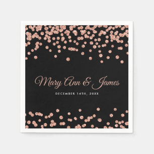 Elegant Wedding Rose Gold Glitter Confetti Black Napkin