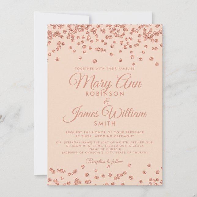 Elegant Wedding Rose Gold Glitter Confetti Blush Invitation (Front)