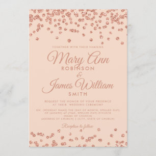 Elegant Wedding Rose Gold Glitter Confetti Blush Invitation