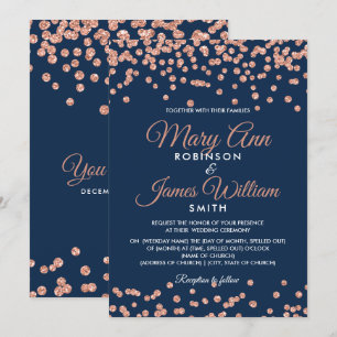 Elegant Wedding Rose Gold Glitter Confetti Invitation
