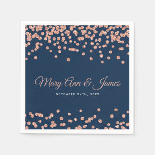 Elegant Wedding Rose Gold Glitter Confetti Navy Napkin