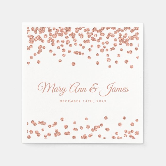 Elegant Wedding Rose Gold Glitter Confetti White Napkin (Front)