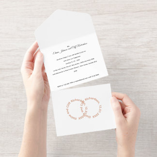 Elegant Wedding, Rose Gold Written Names,  All In One Invitation