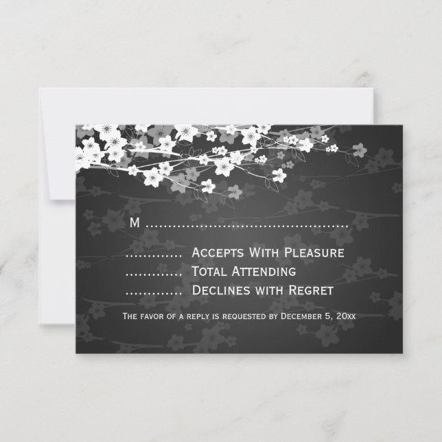 Elegant Wedding RSVP Cherry Blossom Black (Front)