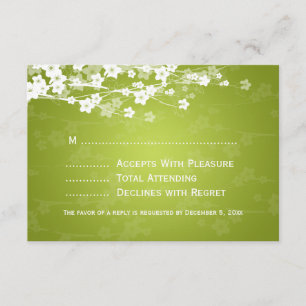 Elegant Wedding RSVP Cherry Blossom Lime Green