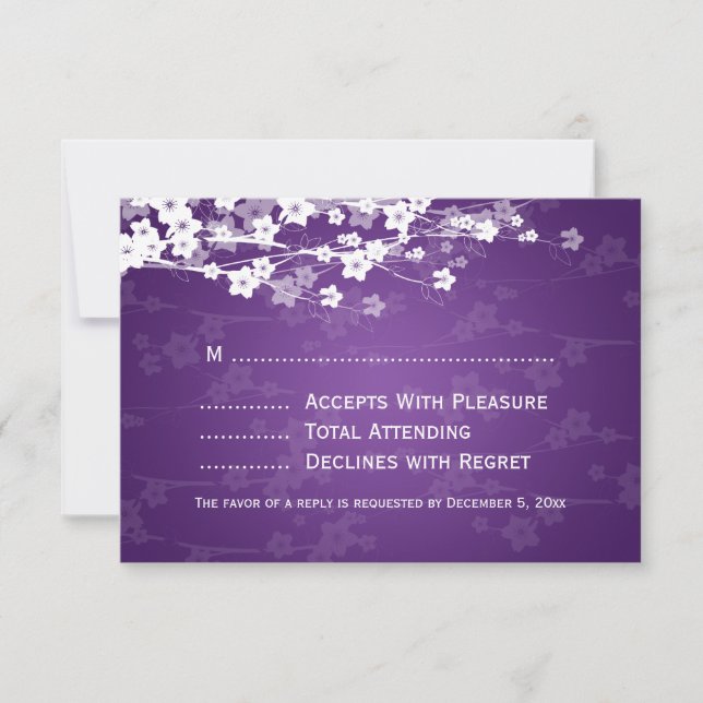 Elegant Wedding RSVP Cherry Blossom Purple (Front)