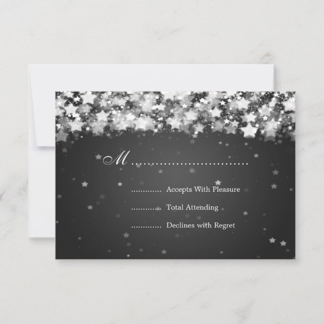 Elegant Wedding RSVP Dazzling Stars Black Card (Front)
