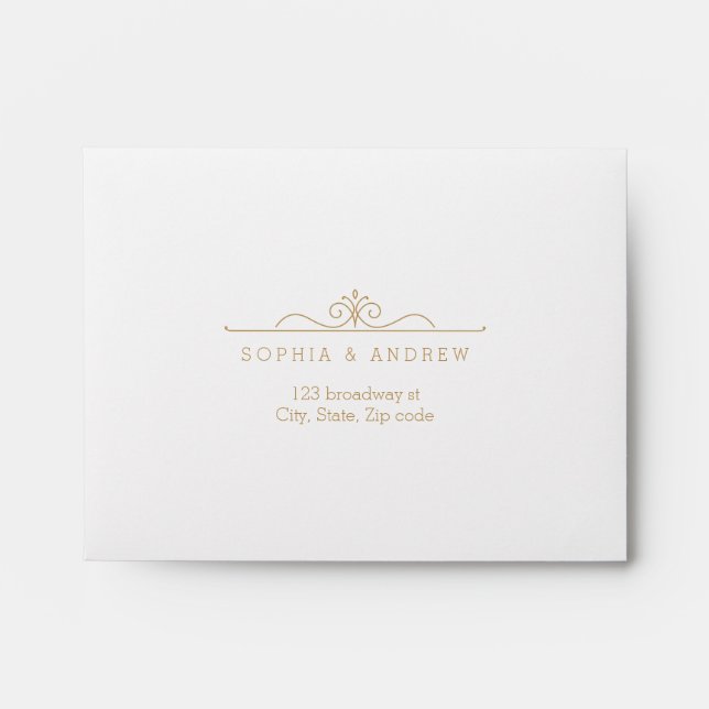 Elegant wedding RSVP Envelope & gold damask Liner (Front)