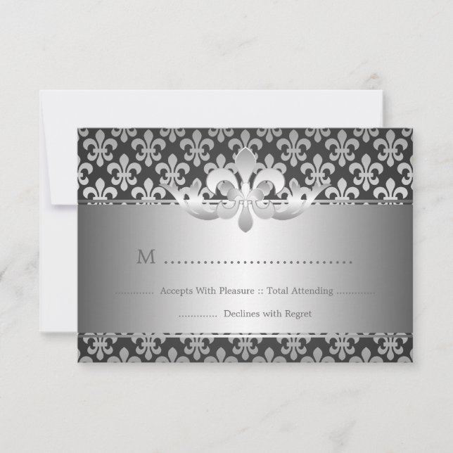 Elegant Wedding RSVP Fleur De Lis Black (Front)