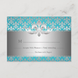 Elegant Wedding RSVP Fleur De Lis Blue Card