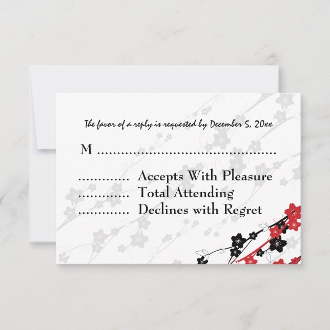 Elegant Wedding RSVP Japanese Flowers Red (Front)