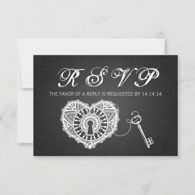 Elegant Wedding RSVP Key To My Heart Black (Front)
