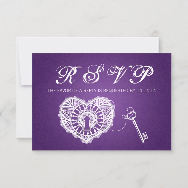 Elegant Wedding RSVP Key To My Heart Purple (Front)