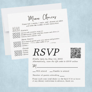 Elegant Wedding RSVP Menu Choices 4 Guests Card
