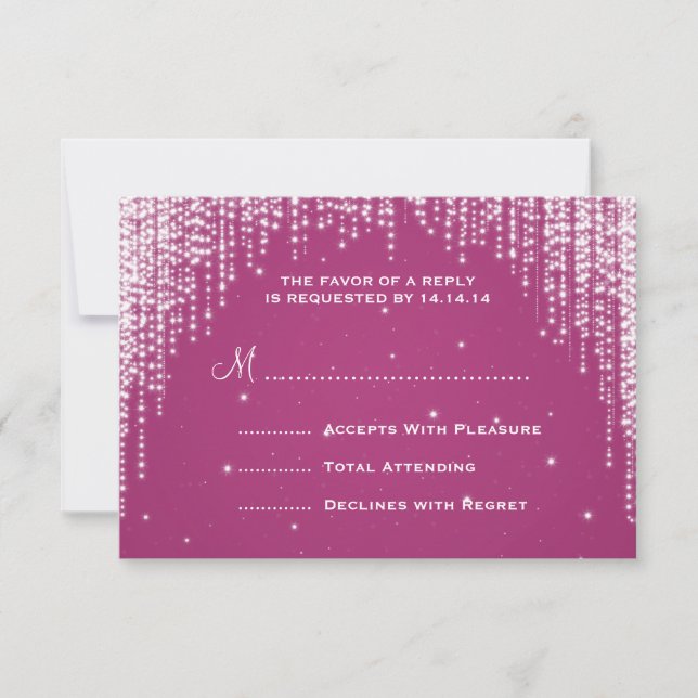 Elegant Wedding RSVP Night Dazzle Berry Pink Card (Front)
