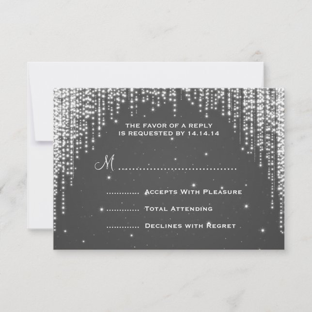 Elegant Wedding RSVP Night Dazzle Black (Front)