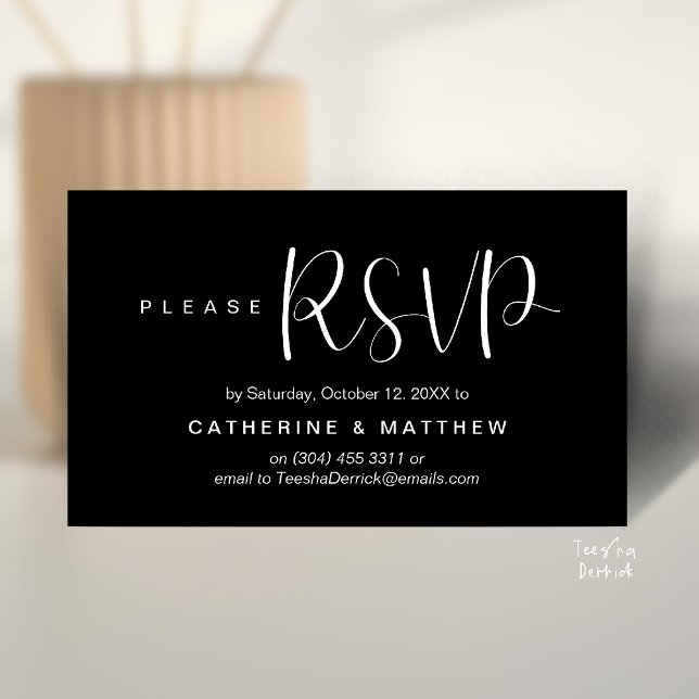  Elegant "Wedding RSVP" Reminder Details Enclosure Card (Elegant "Wedding RSVP" Reminder Details Enclosure Card Black White)
