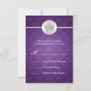 Elegant Wedding RSVP Royal Crown Purple Card