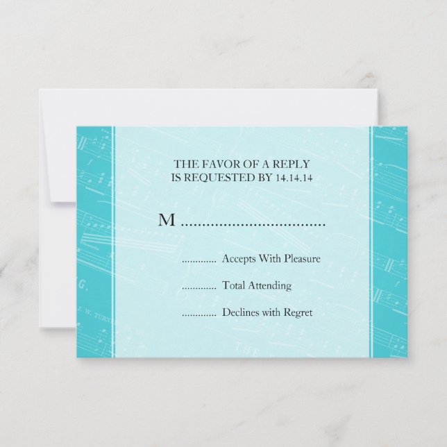 Elegant Wedding RSVP Sheet Music Blue (Front)