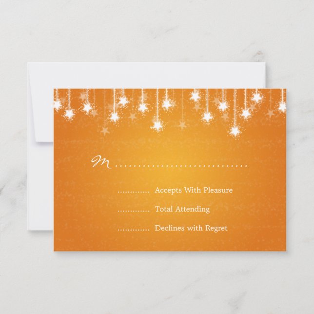 Elegant Wedding RSVP Shimmering Stars Orange (Front)