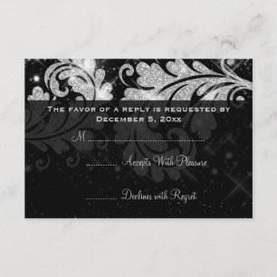 Elegant Wedding RSVP Silver Floral Glitter Swirl