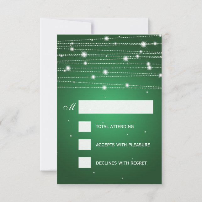 Elegant Wedding RSVP Sparkling Lines Emerald Green (Front)