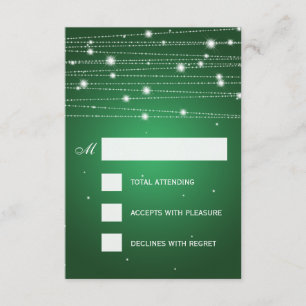 Elegant Wedding RSVP Sparkling Lines Emerald Green Card