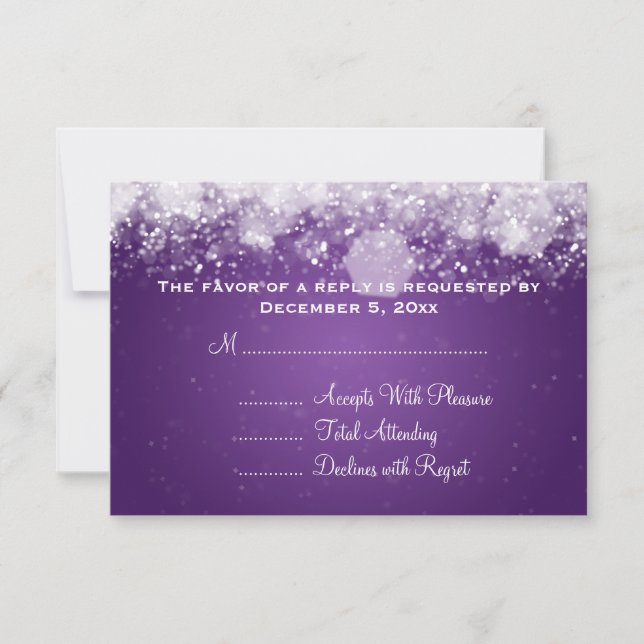 Elegant Wedding RSVP Sparkling Night Purple Card (Front)