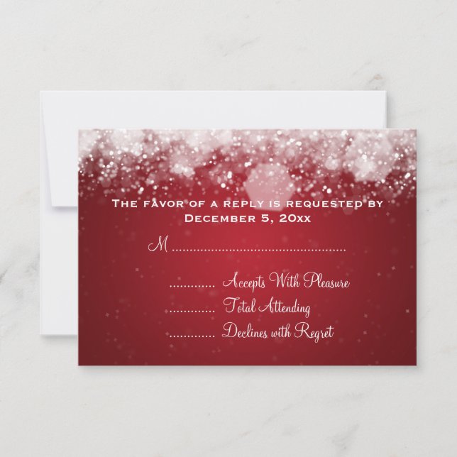 Elegant Wedding RSVP Sparkling Night Red (Front)