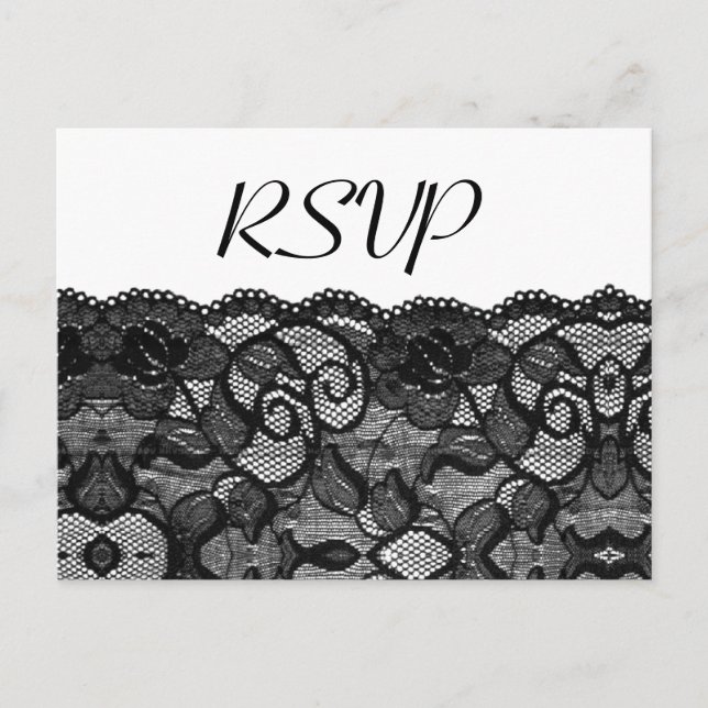 Elegant Wedding RSVP Vintage Black Lace Invitation Postcard (Front)