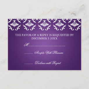 Elegant Wedding RSVP Vintage Damask Purple Card