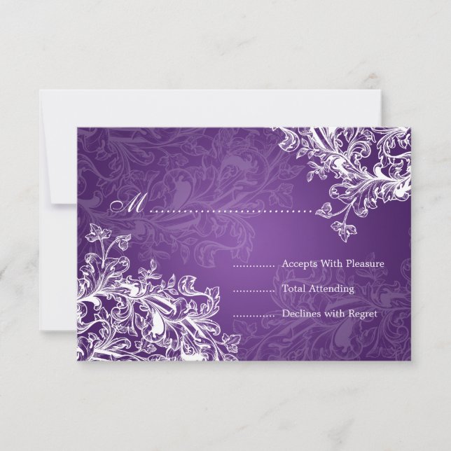 Elegant Wedding RSVP Vintage Swirls Purple Card (Front)